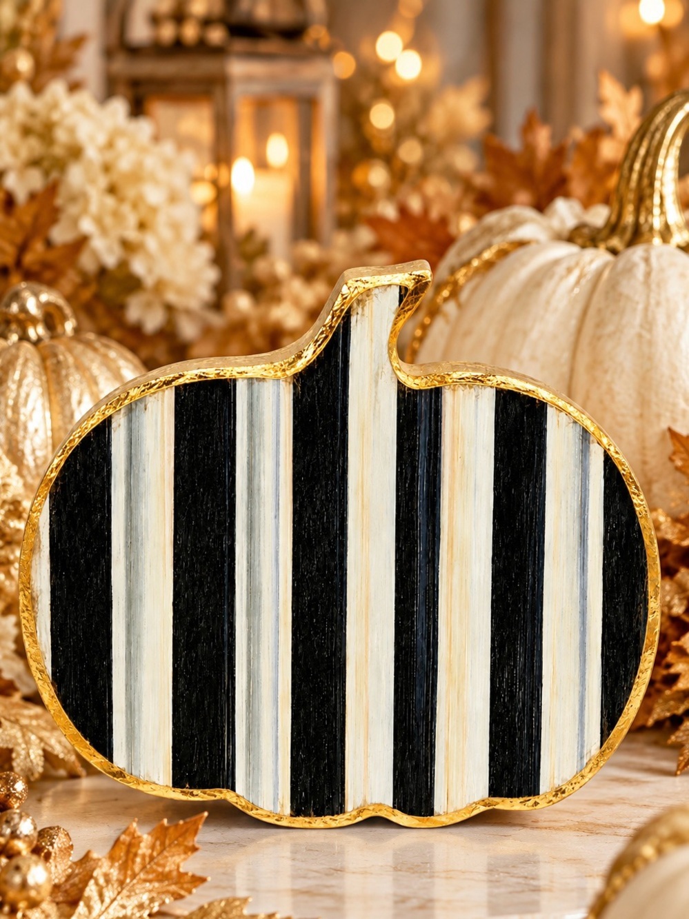 Hand Crafted Courtly Stripe Wood Pumpkin 5”